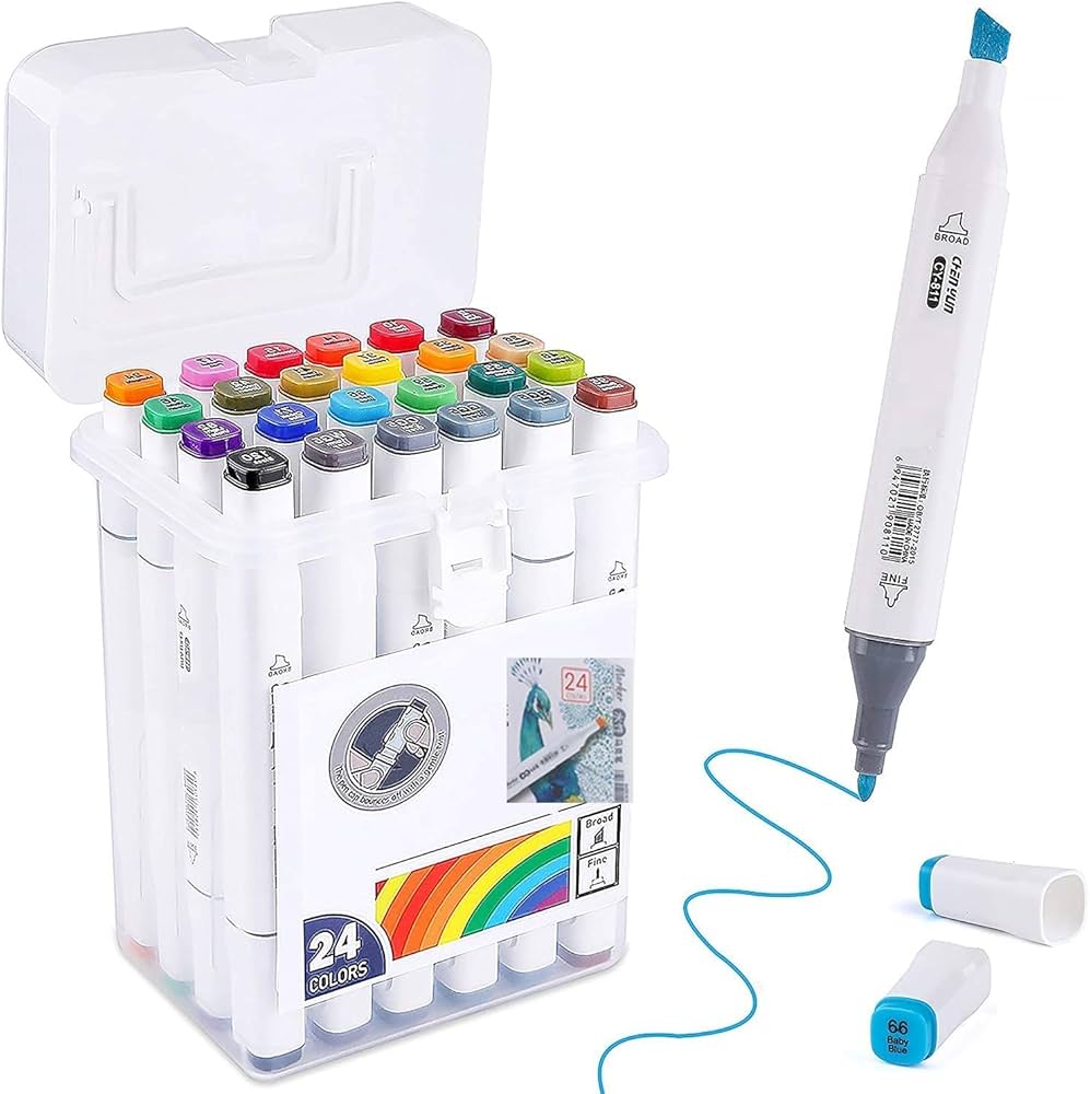 Dual Oily Tip Acrylic Markers Paint Pens 24 Colors