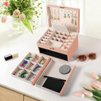 3 Layer Jewelry Box, Jewelry Holder with Lockable Drawer, Large Jewelry Boxes & Organizer with Velvet Earring
