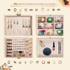 3 Layer Jewelry Box, Jewelry Holder with Lockable Drawer, Large Jewelry Boxes & Organizer with Velvet Earring