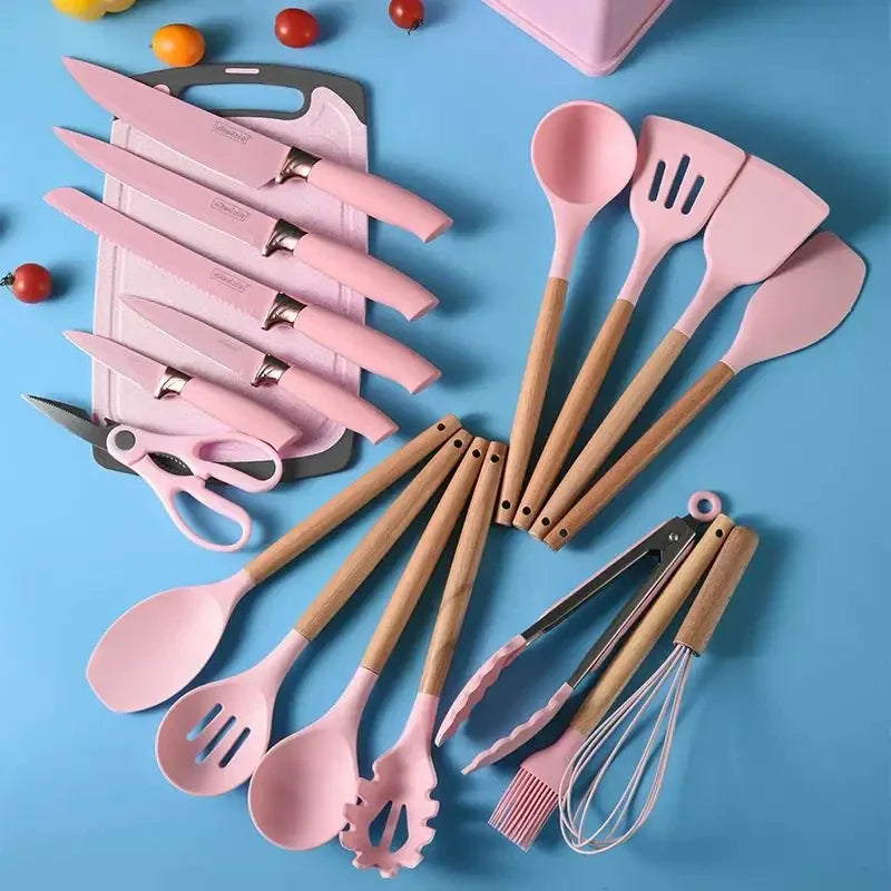 Silicone & Stainless Steel Kitchen Utensils Set 19pcs Kit