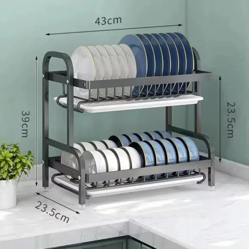 2-Tier Dish Drying Rack | Rust-Proof, Compact & Large Capacity