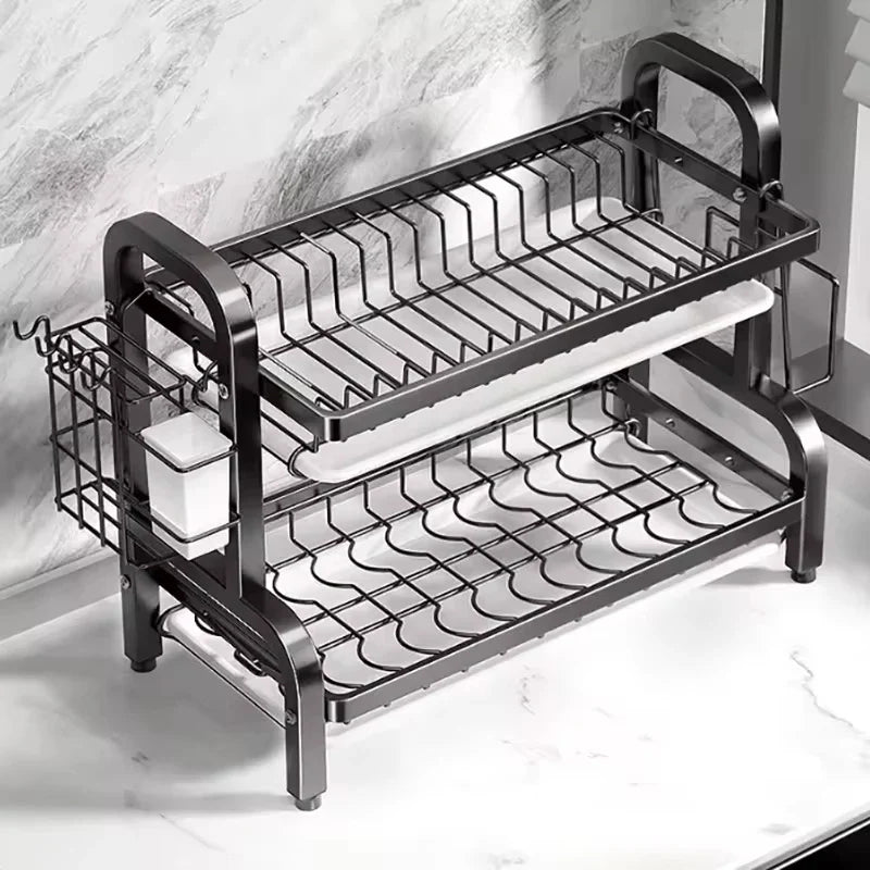 2-Tier Dish Drying Rack | Rust-Proof, Compact & Large Capacity