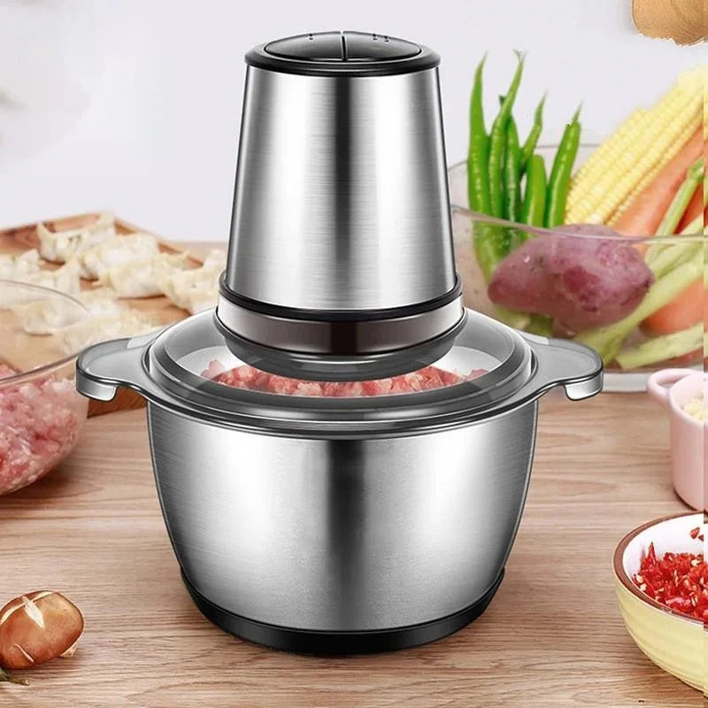 2L Stainless Steel 4 Blades Electric Meat Grinder Mixer Chopper Household Machine 200W 220V