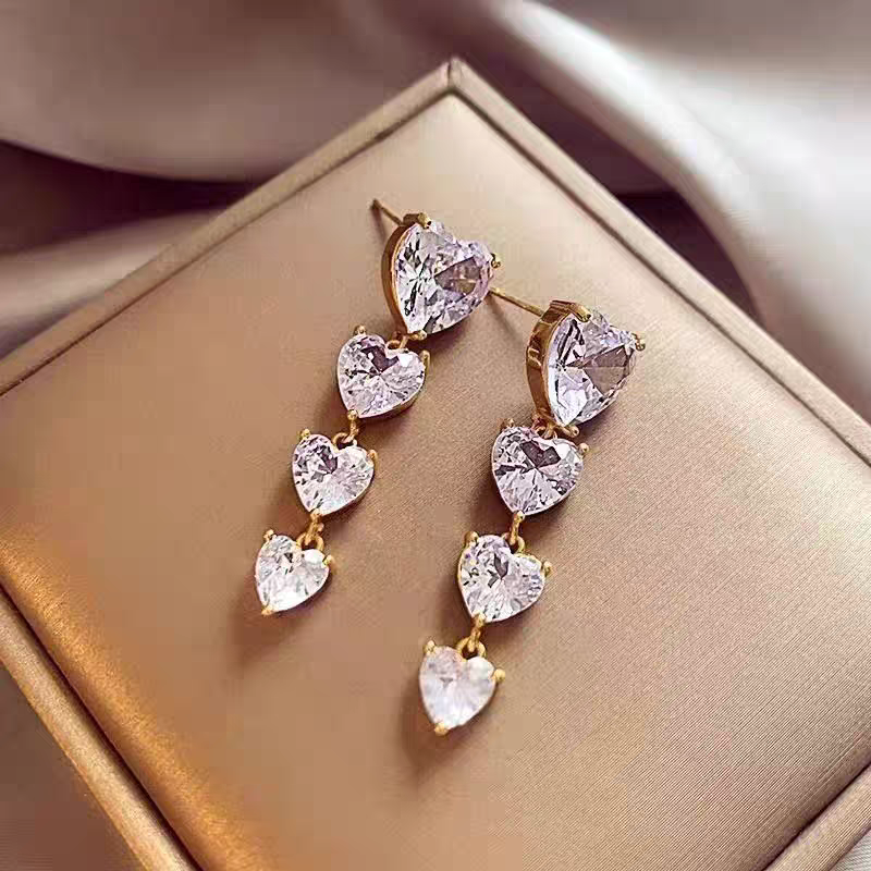Long Heart Stone Earings