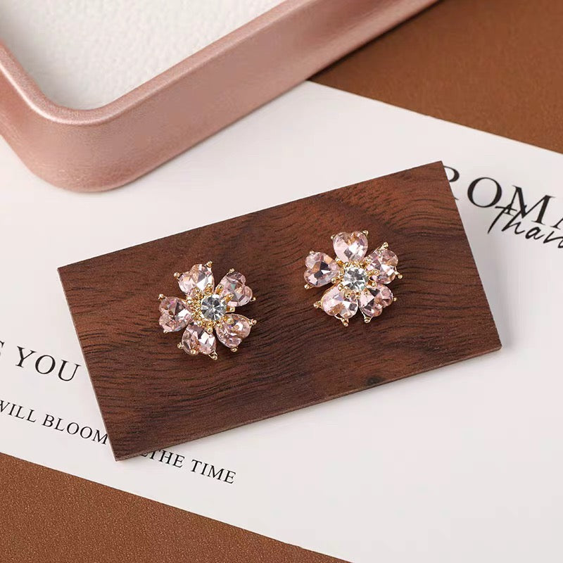 Pink Heart Flower Earrings