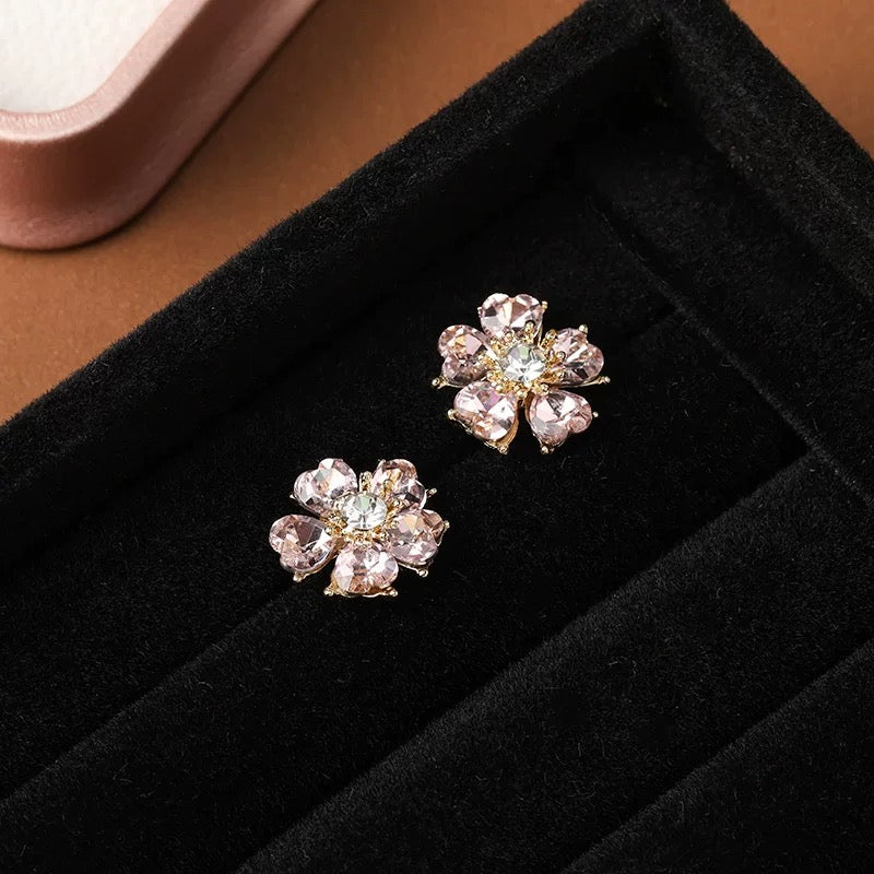 Pink Heart Flower Earrings