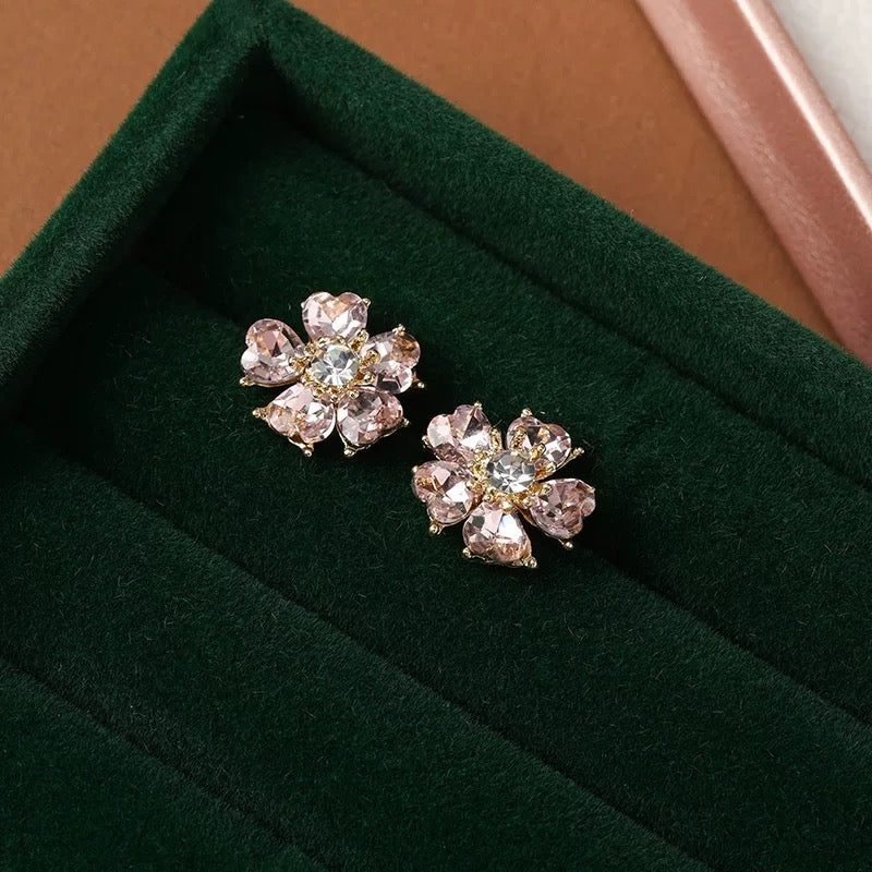 Pink Heart Flower Earrings