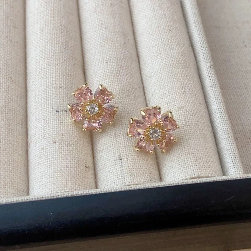 Pink Heart Flower Earrings