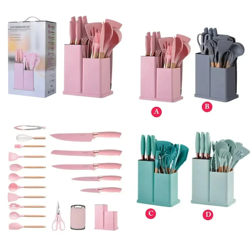 Silicone & Stainless Steel Kitchen Utensils Set 19pcs Kit