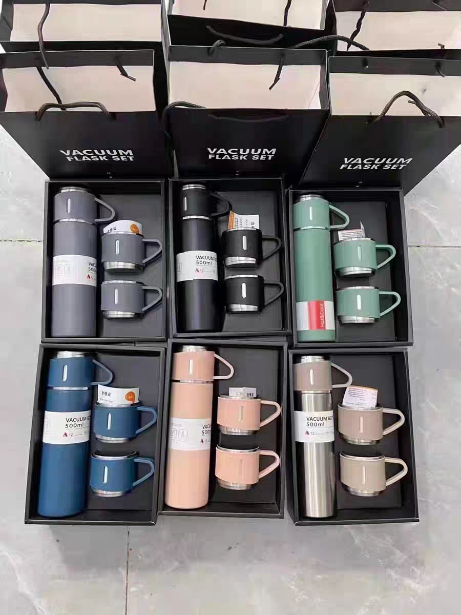 M_Steel Vacuum Flask Set Cups Combo
