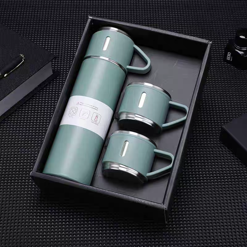 M_Steel Vacuum Flask Set Cups Combo