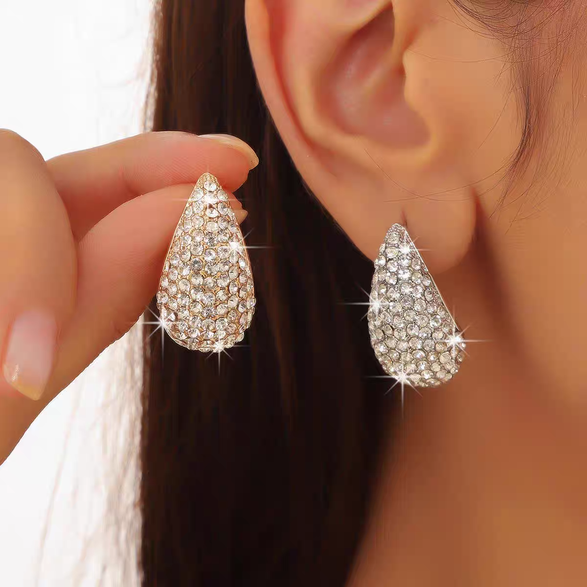 Silver Round Crystals Earrings