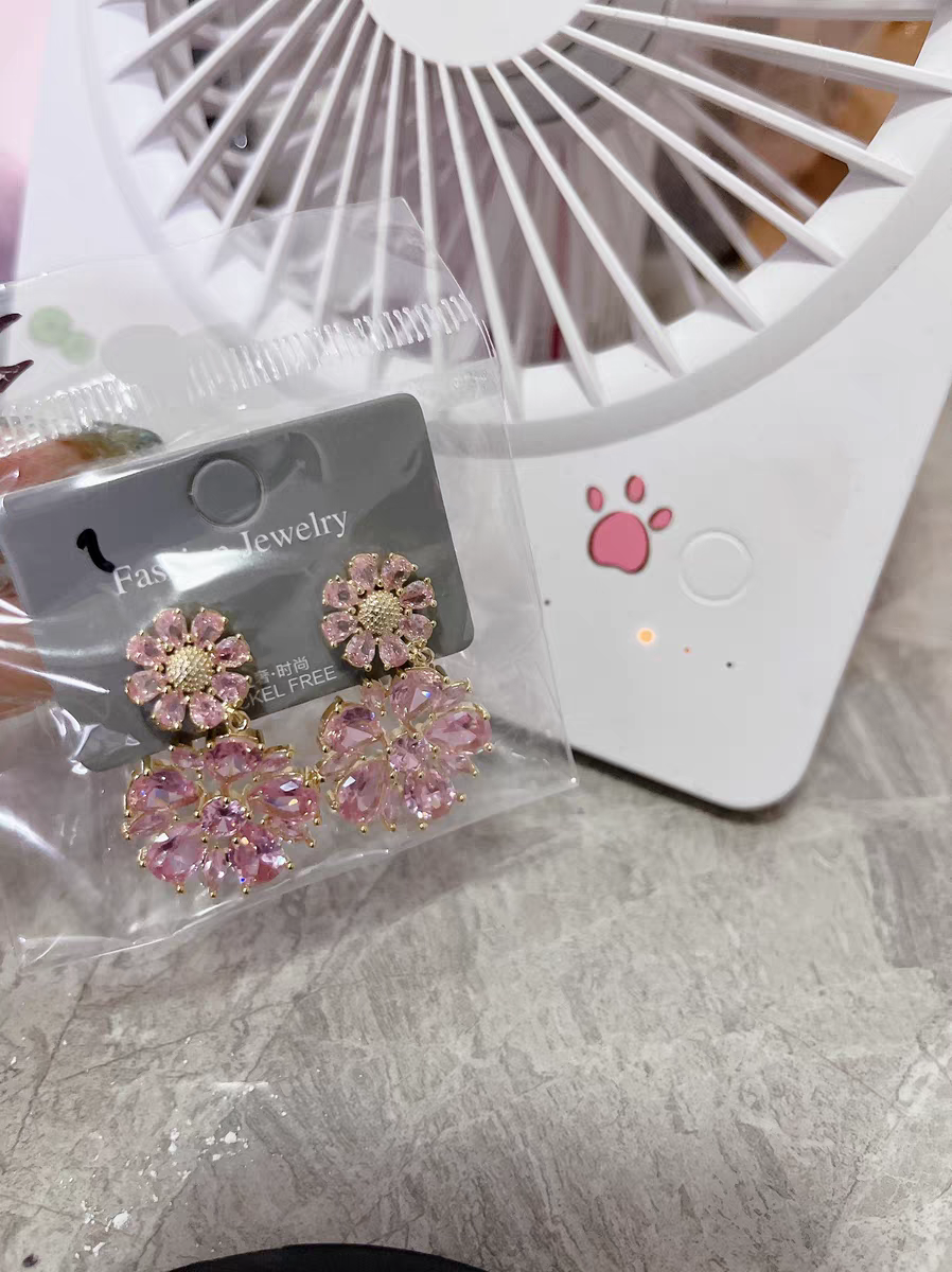 Pink Crystal Gold Earrings