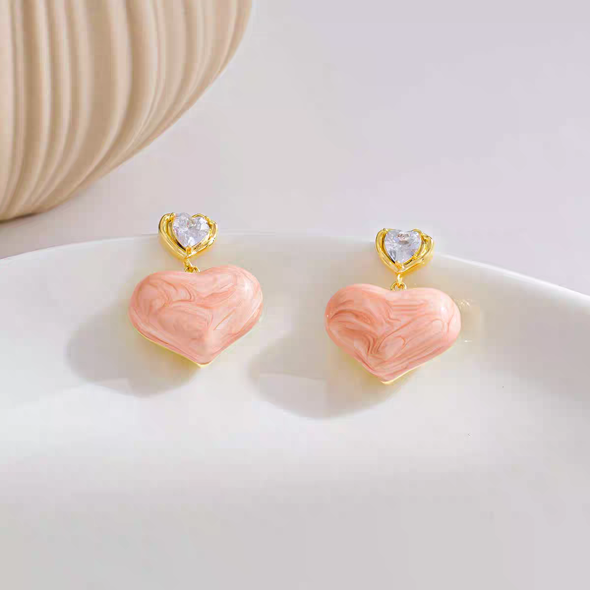Pink Heart Stone Earrings