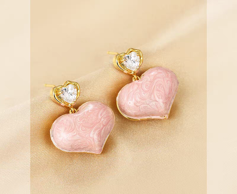 Pink Heart Stone Earrings