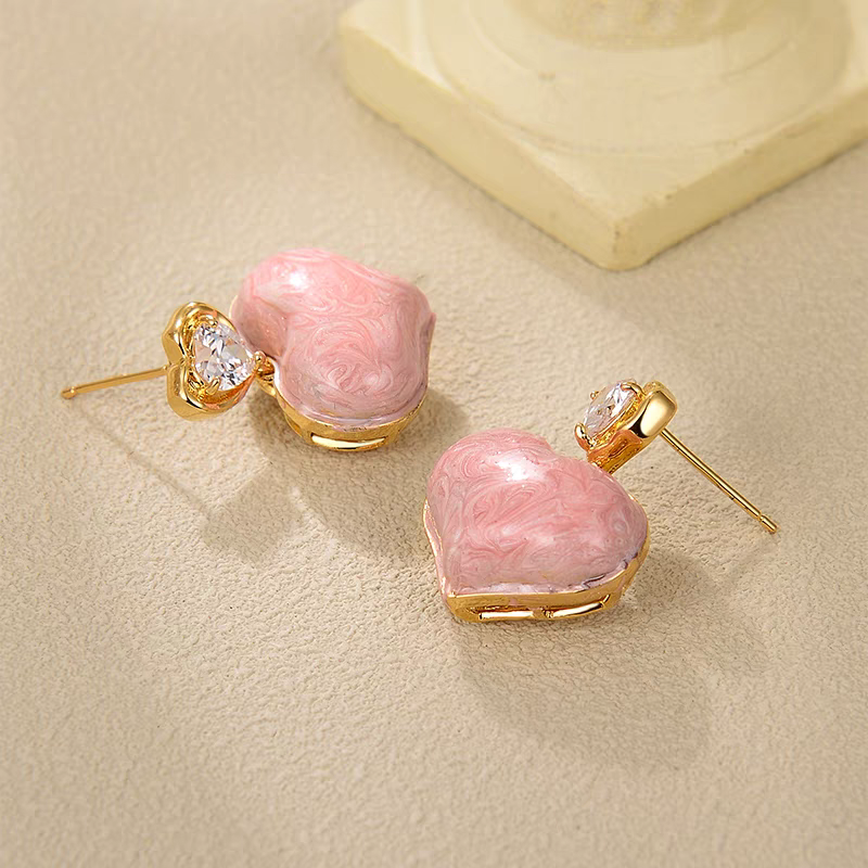 Pink Heart Stone Earrings
