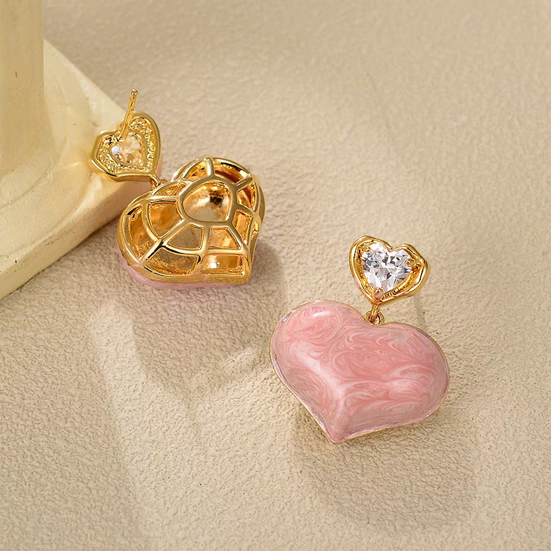 Pink Heart Stone Earrings
