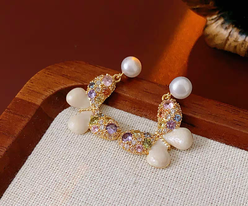 Multi Color Pearl Butterfly Earrings