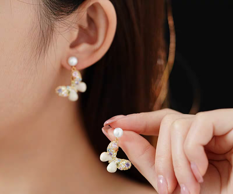 Multi Color Pearl Butterfly Earrings