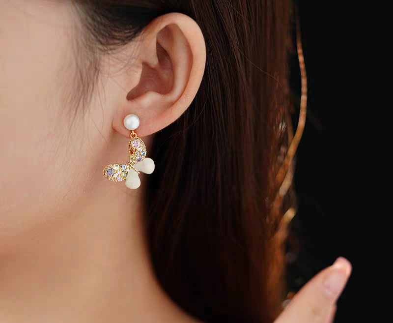Multi Color Pearl Butterfly Earrings