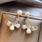 Multi Color Pearl Butterfly Earrings