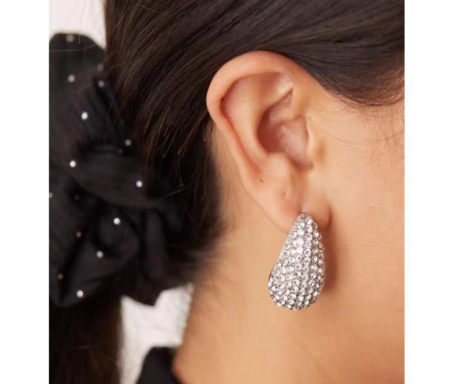 Round Silver Crystal Stone Earrings