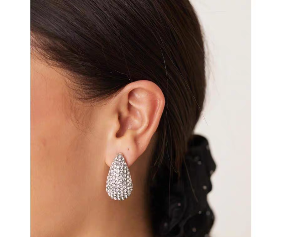 Round Silver Crystal Stone Earrings