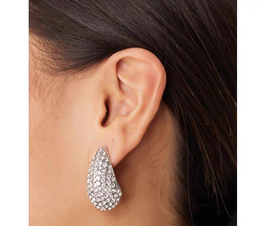 Round Silver Crystal Stone Earrings