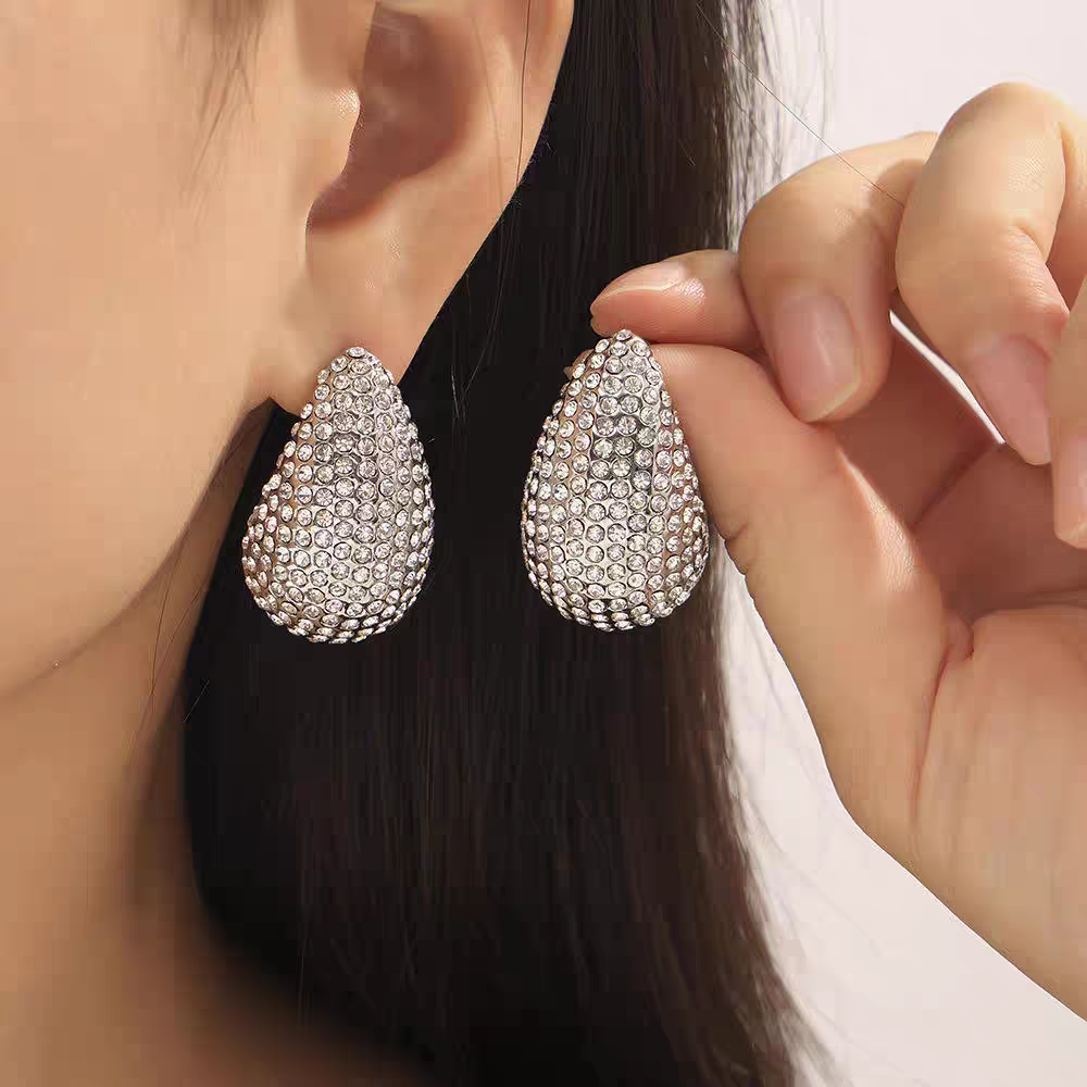 Round Silver Crystal Stone Earrings