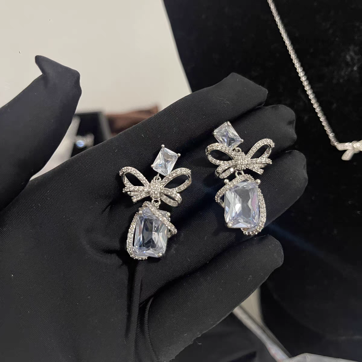 White Crystal Bow Earrings