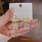 White Crystal Bow Earrings