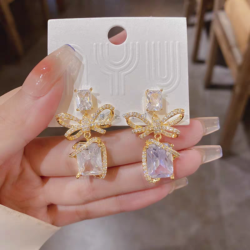 White Crystal Bow Earrings