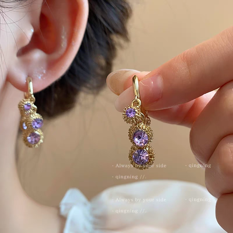 Purple Crystal Balls Earrings