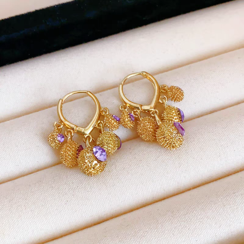 Purple Crystal Balls Earrings