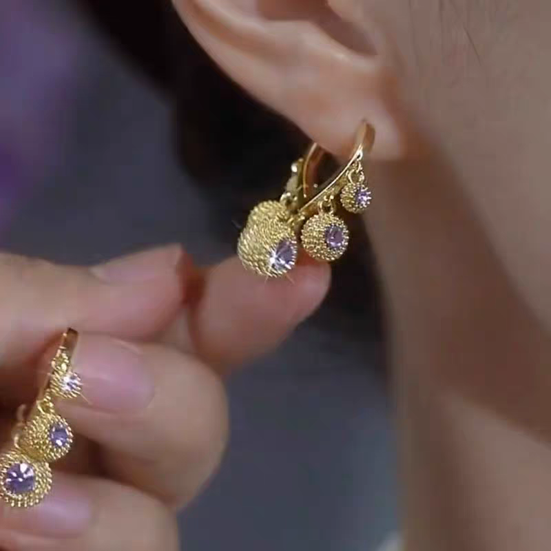 Purple Crystal Balls Earrings