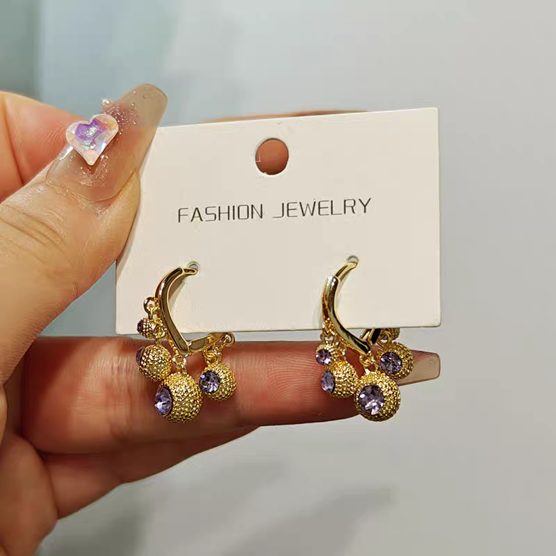 Purple Crystal Balls Earrings