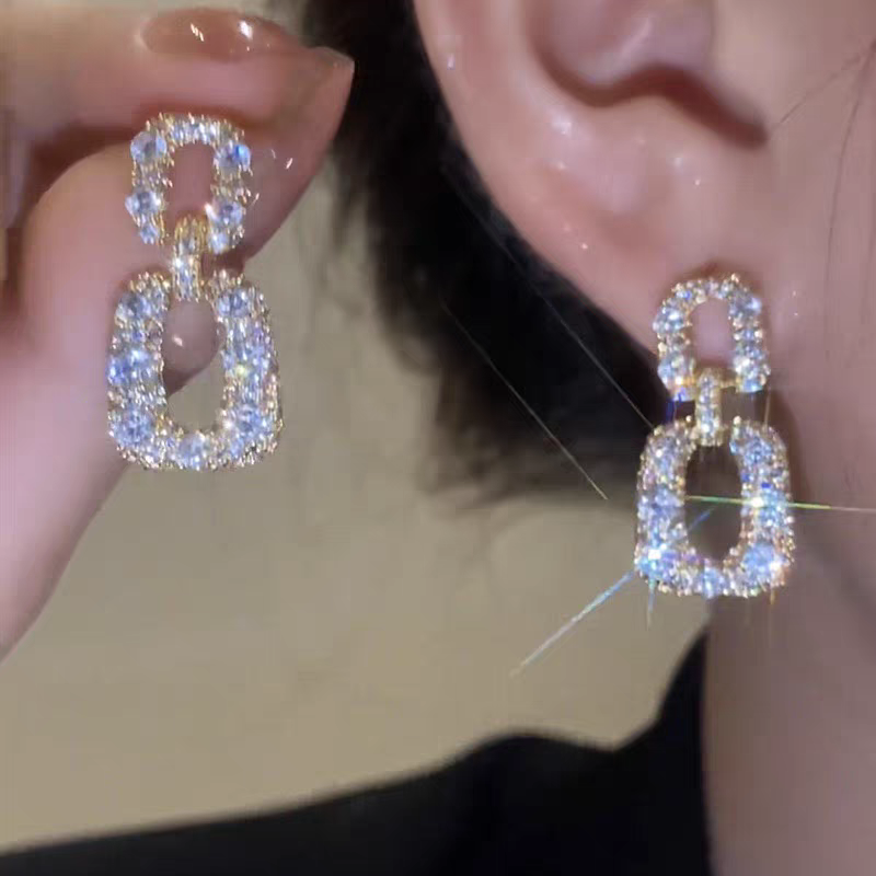 Double Square Premium Crystals Earrings