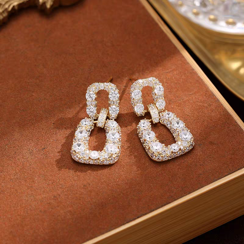 Double Square Premium Crystals Earrings