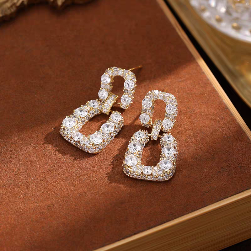 Double Square Premium Crystals Earrings