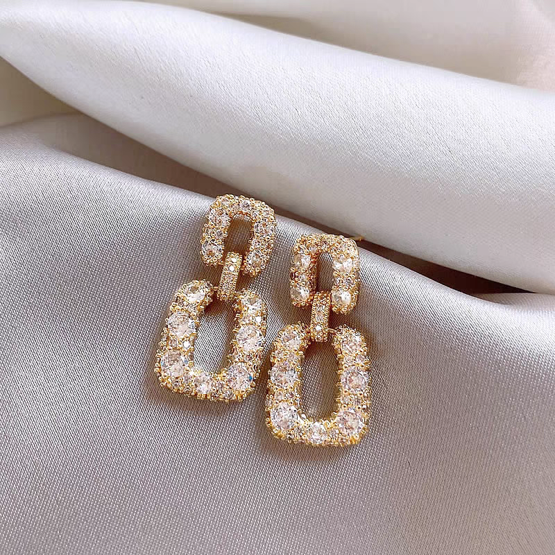 Double Square Premium Crystals Earrings