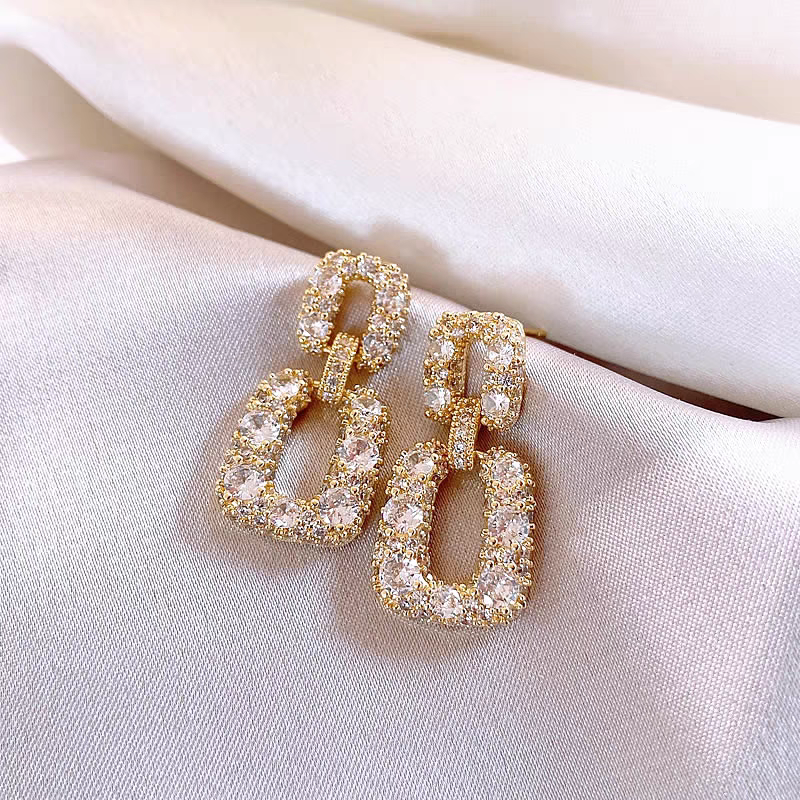 Double Square Premium Crystals Earrings