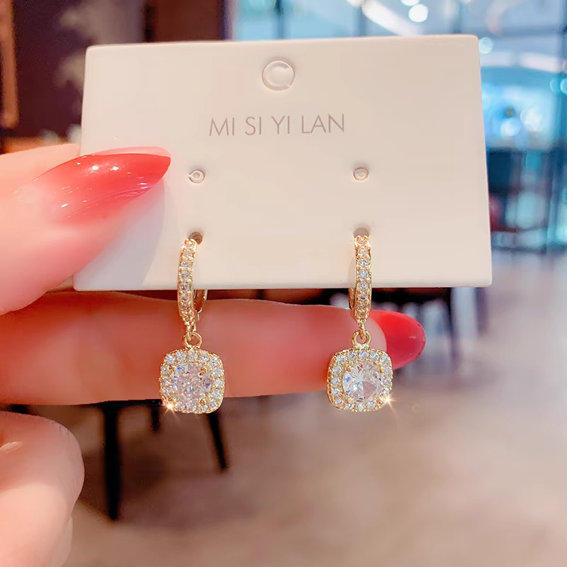 Square Centre Crystal Premium Earrings