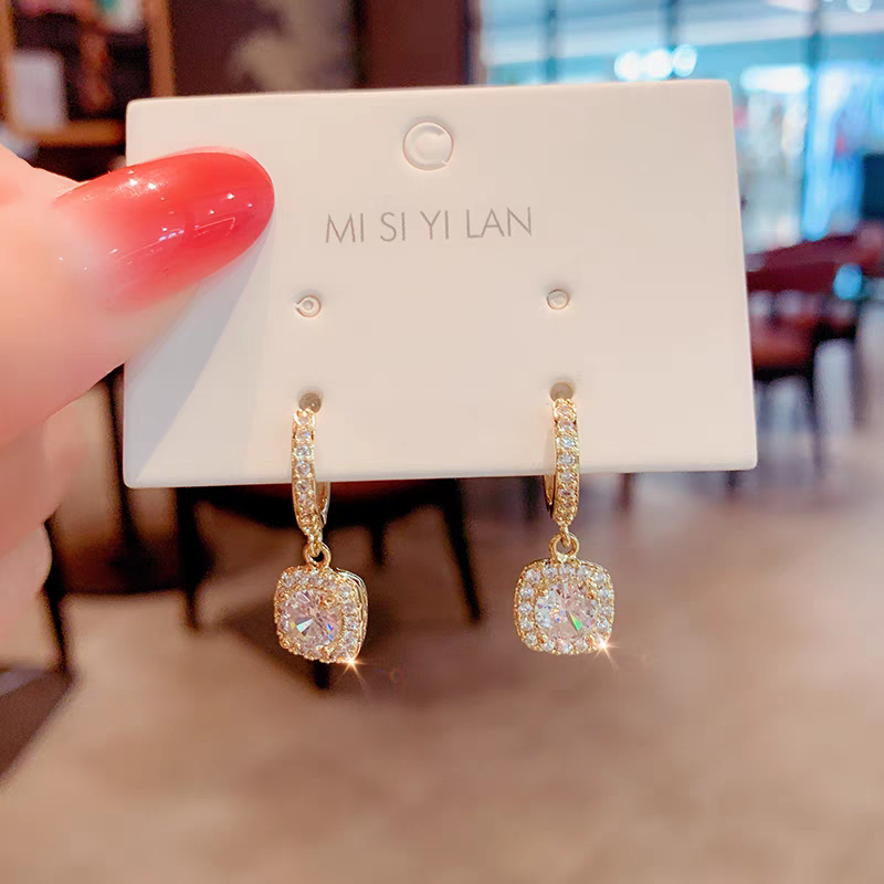 Square Centre Crystal Premium Earrings