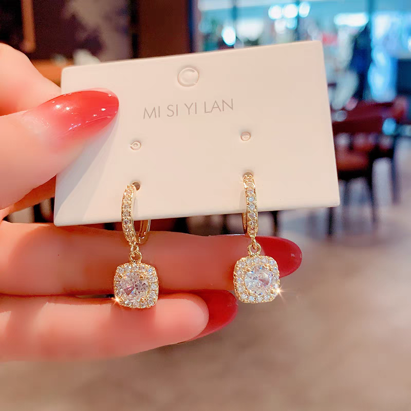 Square Centre Crystal Premium Earrings