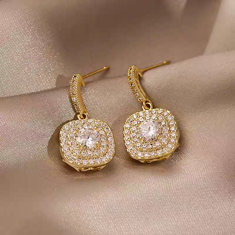 Square Centre Crystal Premium Earrings
