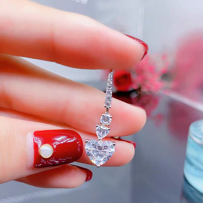 Hanging Crystal Heart Earrings