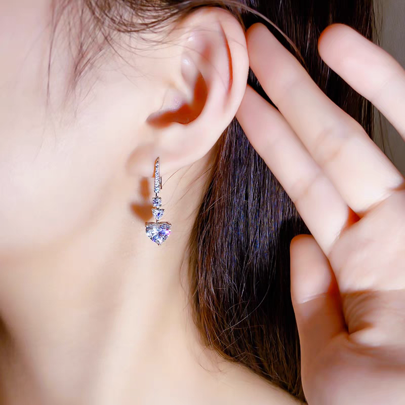 Hanging Crystal Heart Earrings