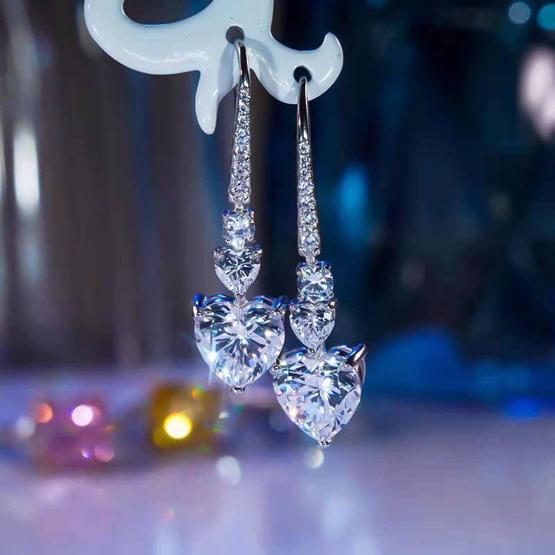 Hanging Crystal Heart Earrings