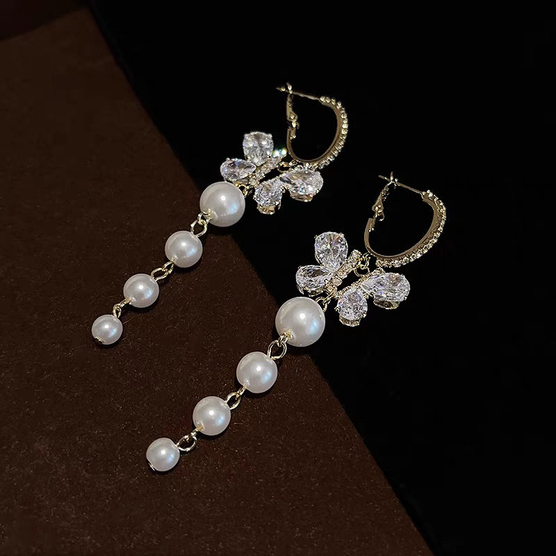 Butterfly With Pearls Earrings