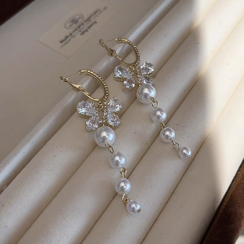 Butterfly With Pearls Earrings